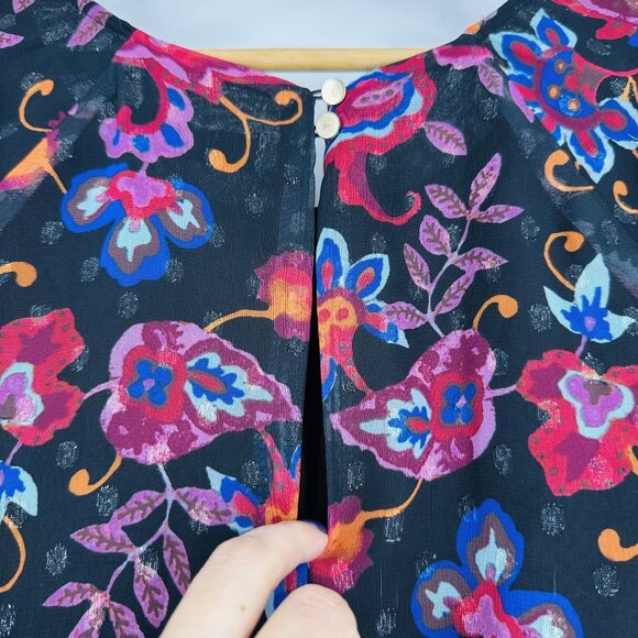 Stitch Fix Estelle Multicolor Short Sleeve Sheer Floral Asymmetric Blouse 14 - Picture 10 of 10